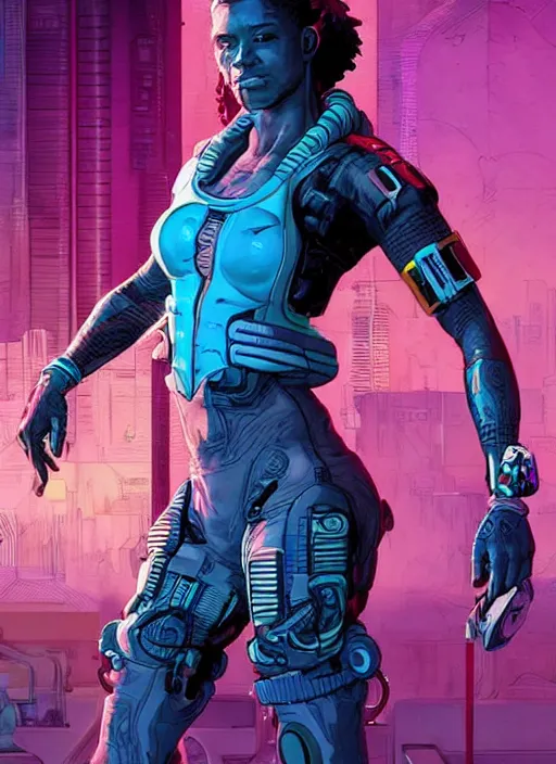 Prompt: sonya igwe. apex legends cyberpunk fitness babe. concept art by james gurney and mœbius.