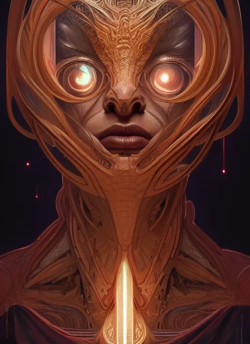 Image similar to symmetry!! portrait of grotesque alien, sci - fi, intricate, elegant, highly detailed, digital painting, artstation, concept art, smooth, sharp focus, illustration, art by artgerm and greg rutkowski and alphonse mucha, 8 k