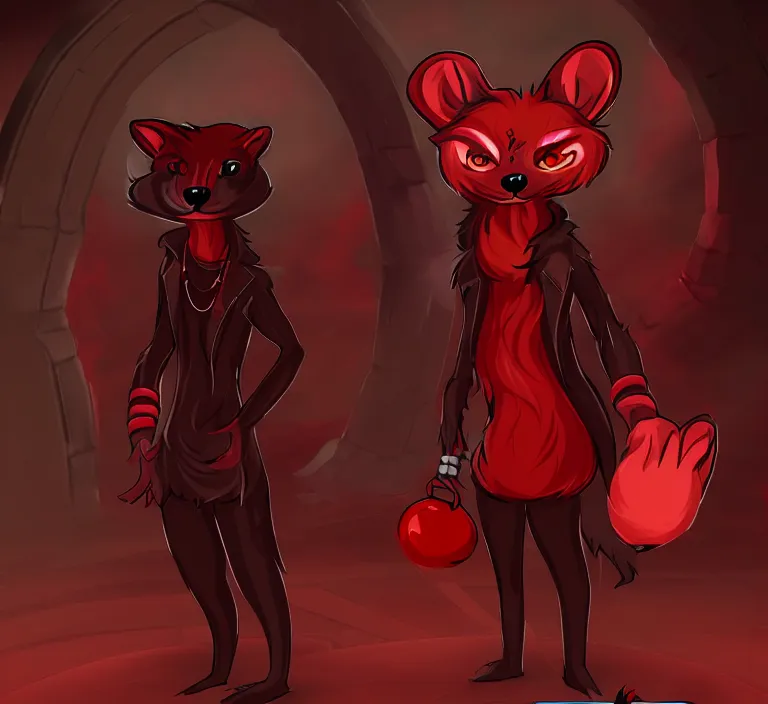 Image similar to furry - male - red - black - weasel - necromancer - fursona uhd ue 5 visual novel pc game expressions