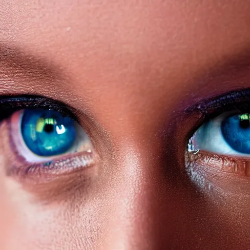 Prompt: highly realistic photo 8 k intricate deep focus of a feminine eye