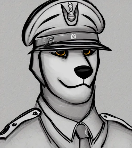 Image similar to expressive stylized master furry artist digital line art painting headshot official portrait character study of the anthro male anthropomorphic german shepard fursona animal person officer wearing clothes military general uniform