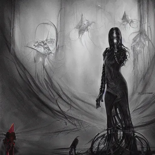 Prompt: lie and tell me things, better things, i can't escape this pain! dream horrifying artwork by nekro, borja, syd mead, zdislaw cosmic horror charcoal artwork, surreal existentialism