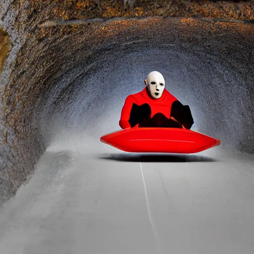 Image similar to portrait of nosferatu is doing bobsleigh alone, sport photography