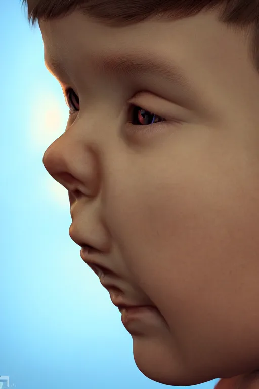 Image similar to hyperrealistic little boy close - up portrait, the portrait is decorated with art deco patterns, hyperrealistic, volumetric lighting, ultra detailed, elegant, octane render, blue and gold, 8 k, trending on artstation, unreal engine