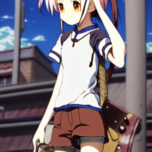 Prompt: anime film still of an anthropomorphic girl with rat ears and tail, wearing a tee shirt and combats, brown eyes, full body, finely detailed features, in a steampunk distopian city, beautiful, trending on pixiv fanbox, painted by ilya kushinov makoto shinkai takashi takeuchi studio ghibli, akihiko yoshida