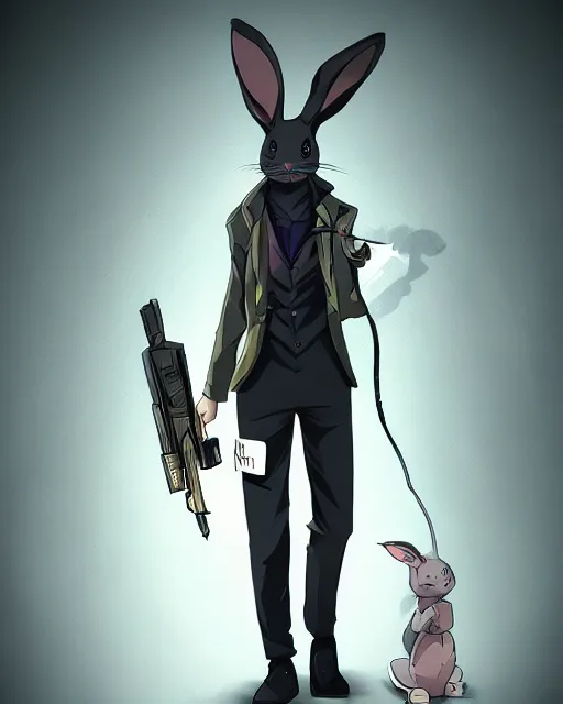 Image similar to rabbit hitman, manga art style, anime art style, dynamic lighting, fantasy concept art, trending on art station, stunning visuals, creative, cinematic, ultra detailed