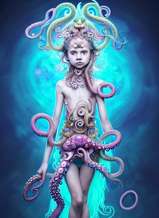 Prompt: A full body shot of a cute young magical girl wearing an ornate dress made of opals and tentacles. Monster GIrl. Subsurface Scattering. Dynamic Pose. Translucent Skin. Rainbow palette. defined facial features, symmetrical facial features. Opalescent surface. Soft Lighting. beautiful lighting. By Giger and Ruan Jia and Artgerm and WLOP and William-Adolphe Bouguereau. Photo real. Hyper-real. Photorealism. Fantasy Illustration. Sailor Moon hair. Masterpiece. trending on artstation, featured on pixiv, award winning, cinematic composition, dramatic pose, sharp, details, Hyper-detailed, HD, HDR, 4K, 8K.