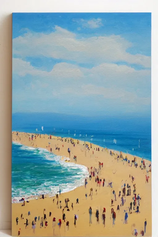 Prompt: Santa Monica Beach Painting, Beach Wall Decor