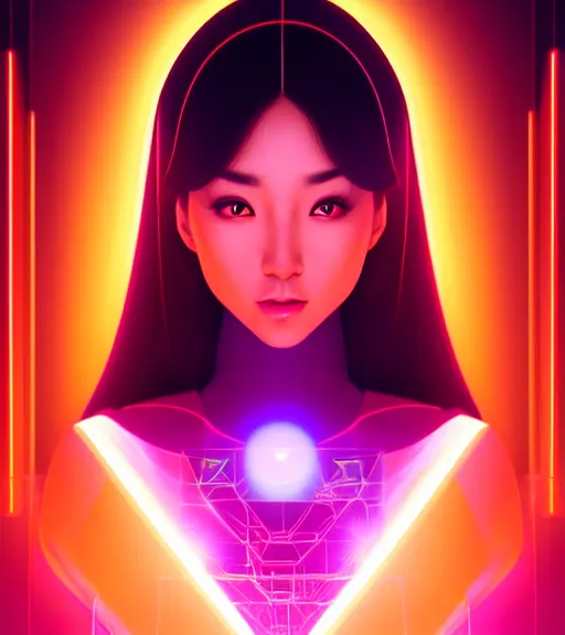 Image similar to symmetry!! asian princess of technology, solid cube of light, hard edges, product render retro - futuristic poster scifi, lasers and neon circuits, beautiful asian princess, intricate, elegant, highly detailed, digital painting, artstation, concept art, smooth, sharp focus, illustration, dreamlike, art by artgerm