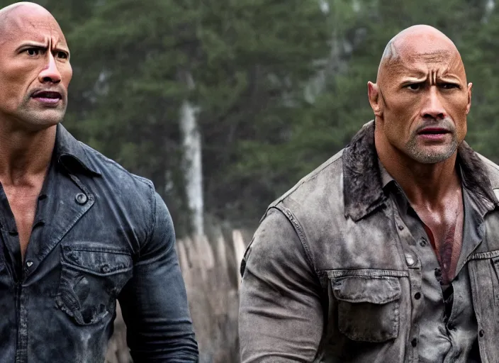 Image similar to film still of dwayne the rock johnson as rick grimes in the new walking dead tv series, 4 k