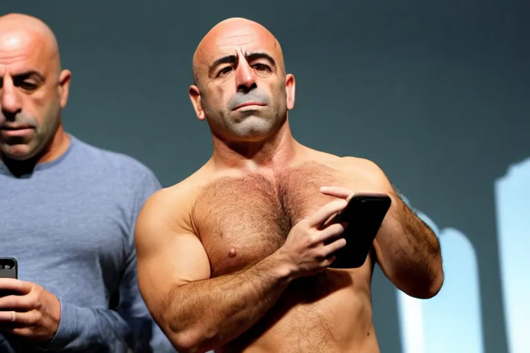 Image similar to joe rogan checking his phone, nervous