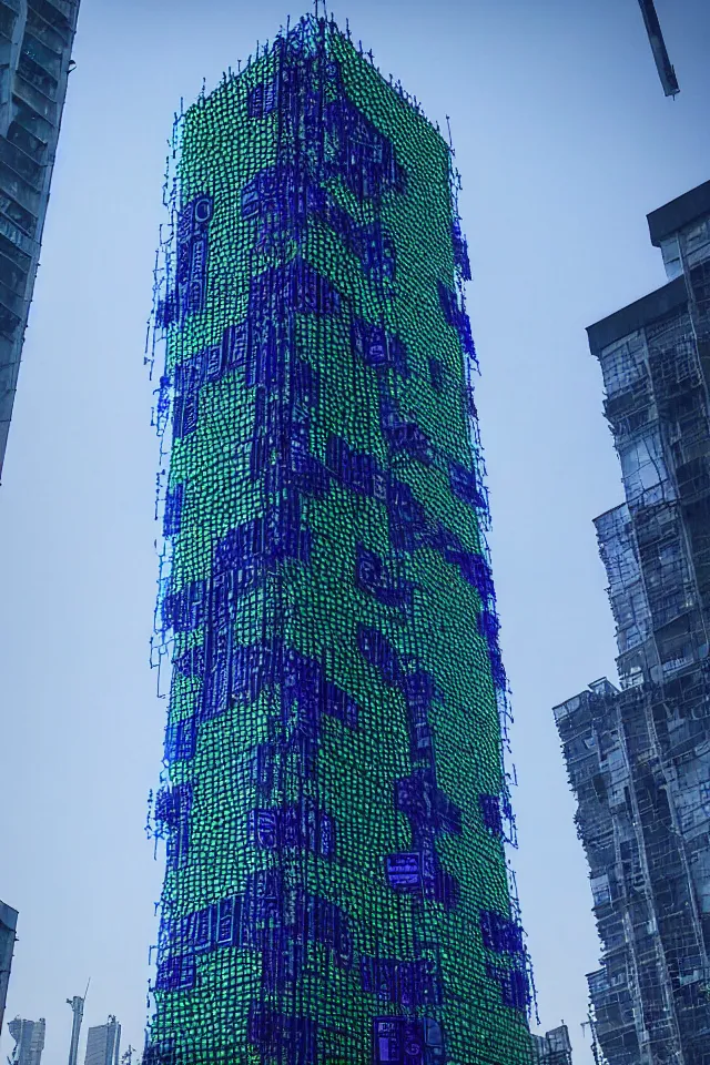 Image similar to cyberpunk tower made out of billions of stacked computer screens