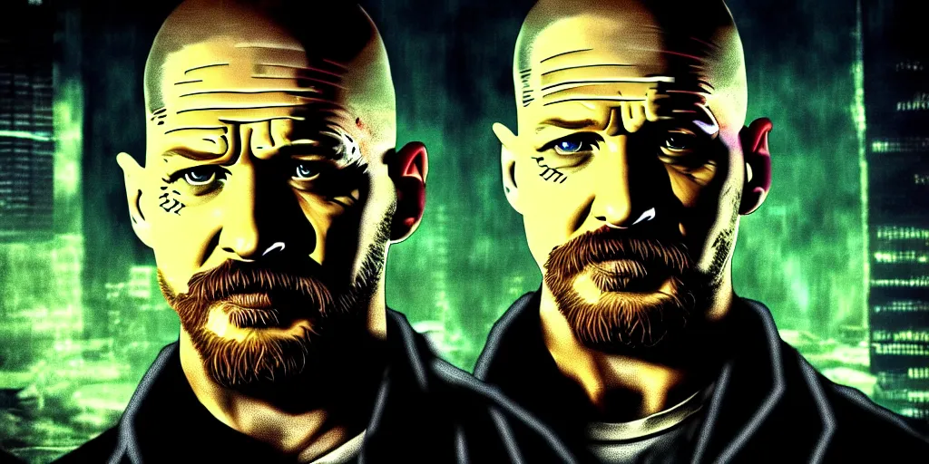 Prompt: Tom Hardy as Breaking Bad, cyberpunk art style, 4K quality