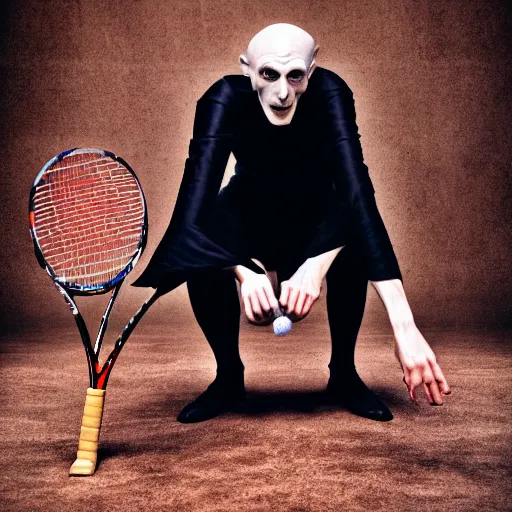 Image similar to portrait of nosferatu playing alone tennis table, sport photography