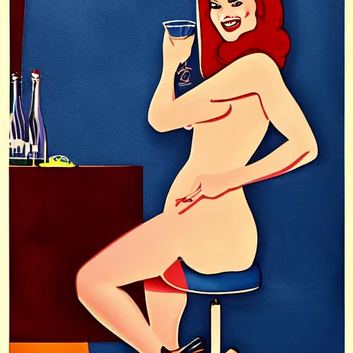 Image similar to faye reagan in the style of mel ramos in a martini