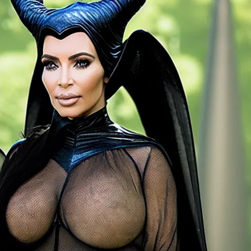 Image similar to A still of Kim Kardashian as Maleficent