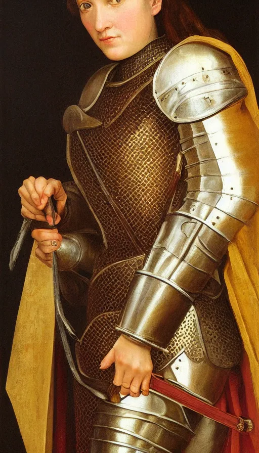 Prompt: beautiful female knight,oil painting in renaissance style,very detailed