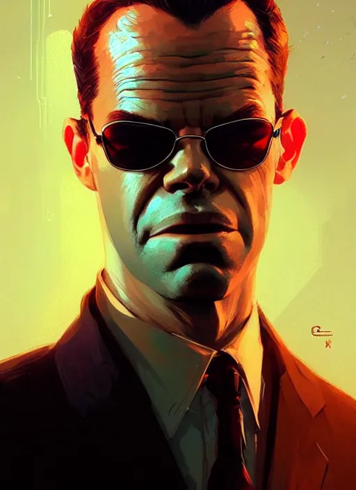 Prompt: highly detailed portrait of agent smith ( matrix ), epic, photographic realistic background, by atey ghailan, by greg rutkowski, by greg tocchini, by james gilleard, by joe fenton, by kaethe butcher, trending on instagram, award winning details