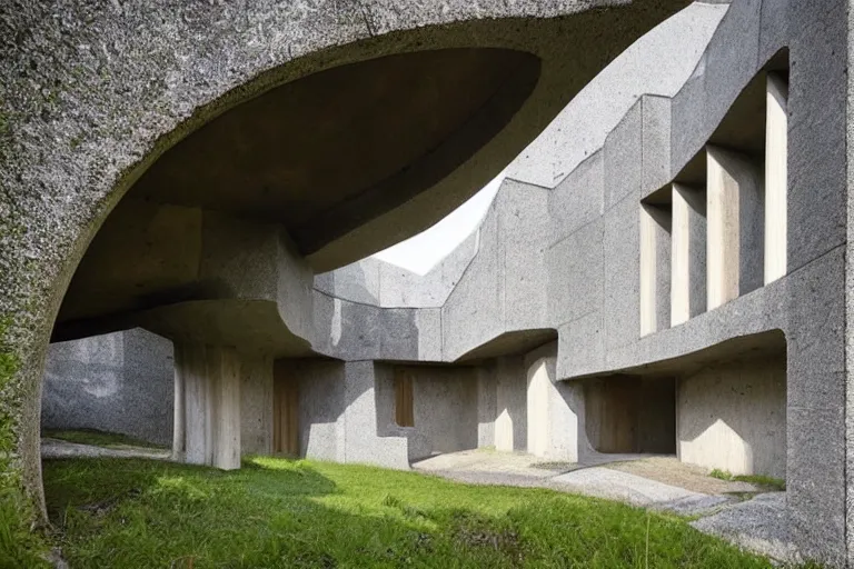 Image similar to Mushroom house in Brutalism style