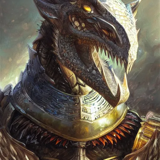 Image similar to dragon animal as a realistic fantasy knight, closeup portrait art by donato giancola and greg rutkowski, digital art, trending on artstation, symmetry!!