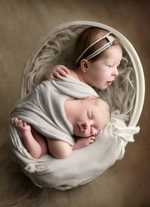 Prompt: professional studio photograph of baby brad pitt in bassinet, annie leibovitz, 4 k, award - winning, trending