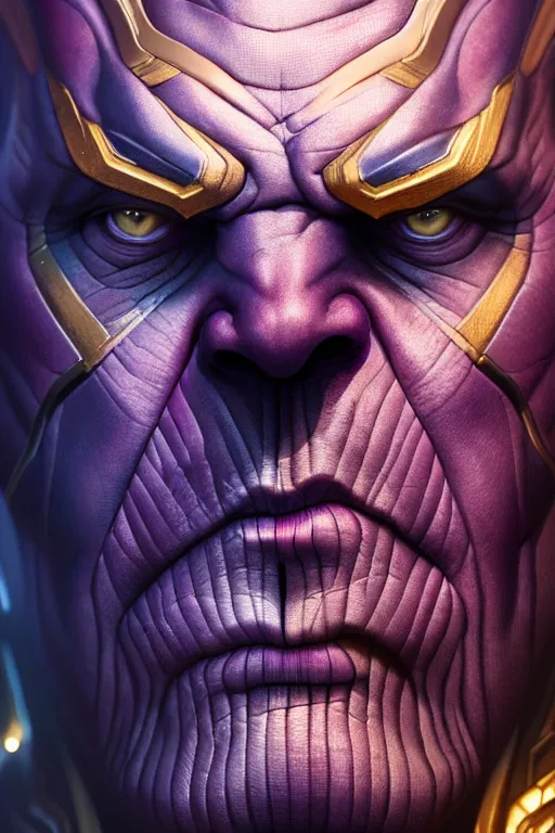 Image similar to ultra detailed face portrait of thanos, extremely detailed digital painting, in the style of fenghua zhong and ruan jia and jeremy lipking and peter mohrbacher, mystical colors, rim light, beautiful lighting, 8 k, stunning scene, raytracing, octane, trending on artstation