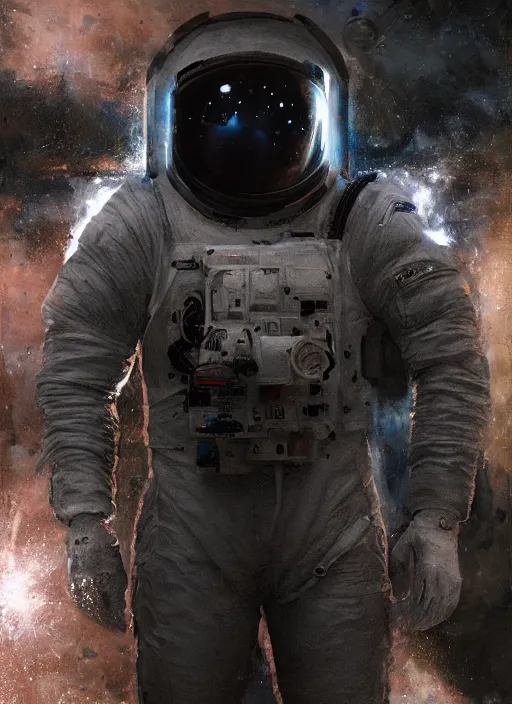 Prompt: infrared concept art by craig mullins astronaut in futuristic dark and empty spaceship underwater. complex and hyperdetailed technical suit. reflection and dispersion materials. rays and dispersion of light. volumetric light. 5 0 mm, f / 3 2. noise film photo. flash photography. octane render. interstellar movie art