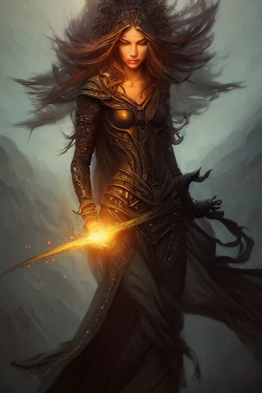 Prompt: Front portrait of mage, full body, epic action pose, story, fine art, awesome fantasy book cover on Pinterest, award winning, dark fantasy landscape, fantasy magic, intricate, elegant, sharp focus, cinematic lighting, highly detailed, digital painting, concept art, art by WLOP and Artgerm and Greg Rutkowski, masterpiece, trending on artstation, 8K