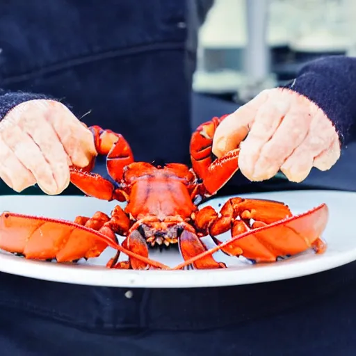 Prompt: lobster holding cheese on it's claws