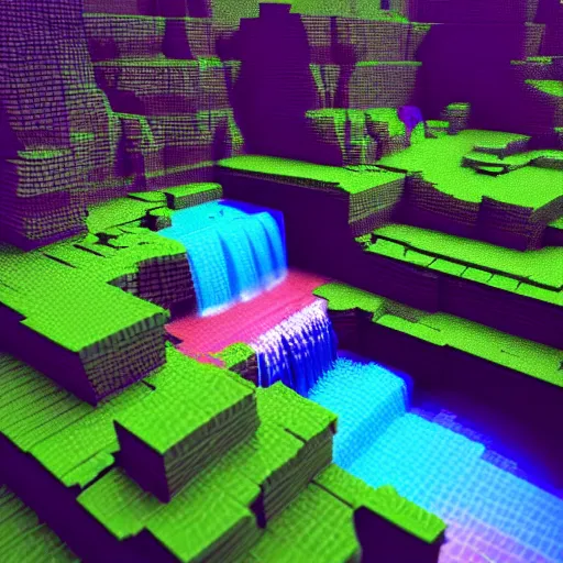 Image similar to a beautiful waterfall, 3 d voxel art, pastel tones