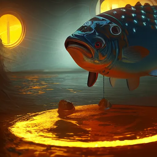 Prompt: golden fish concept art octane unreal engine artstation