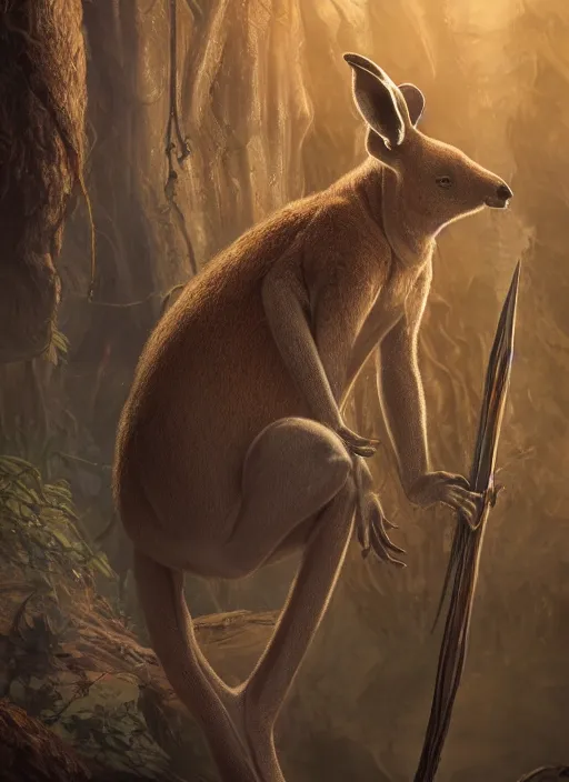 Prompt: king kangaroo, ultra detailed fantasy, elden ring, realistic, dnd character portrait, full body, dnd, rpg, lotr game design fanart by concept art, behance hd, artstation, deviantart, global illumination radiating a glowing aura global illumination ray tracing hdr render in unreal engine 5