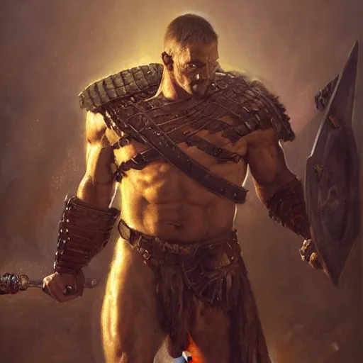 Image similar to handsome portrait of a spartan guy bodybuilder posing, radiant light, caustics, war hero, dark souls, by gaston bussiere, bayard wu, greg rutkowski, giger, maxim verehin