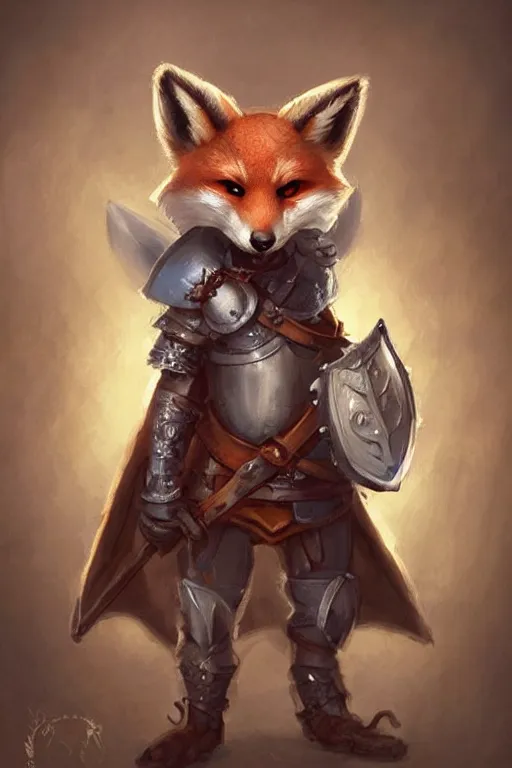 Image similar to cute little anthropomorphic foxy knight wearing a cape and a crown, tiny, small, miniature fox, baby animal, short, pale blue armor, cute and adorable, pretty, beautiful, DnD character art portrait, matte fantasy painting, DeviantArt Artstation, by Jason Felix by Steve Argyle by Tyler Jacobson by Peter Mohrbacher, cinematic lighting