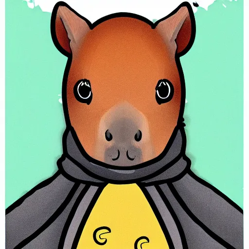 Image similar to a sticker illustration of a capybara wearing a sith robe