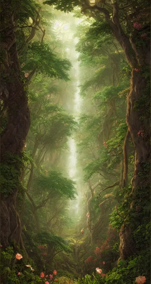 Prompt: A detailed and beautiful tarot card depicting a lush and blooming forest, by Andreas Rocha, by John Frederick Kensett, by Clive Madgwick, featured on deviant art, trending on artstation, #pixelart pixel art pixellated