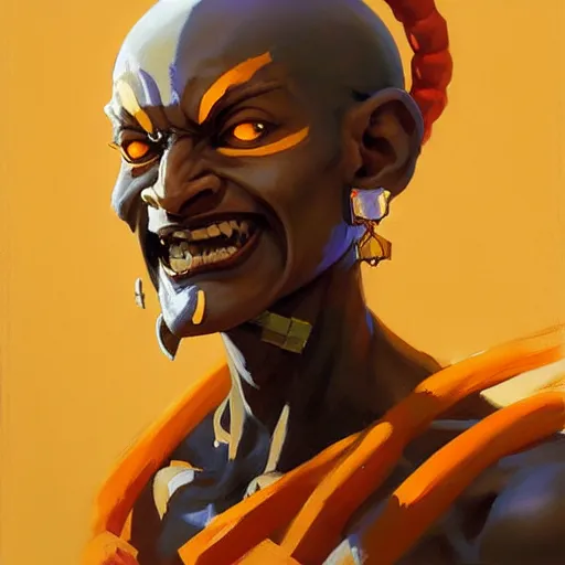 Image similar to Greg Manchess portrait painting of Dhalsim as Overwatch character, medium shot, asymmetrical, profile picture, Organic Painting, sunny day, Matte Painting, bold shapes, hard edges, street art, trending on artstation, by Huang Guangjian and Gil Elvgren and Sachin Teng