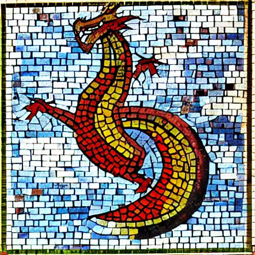 Image similar to “fire breathing dragon, mosaic”