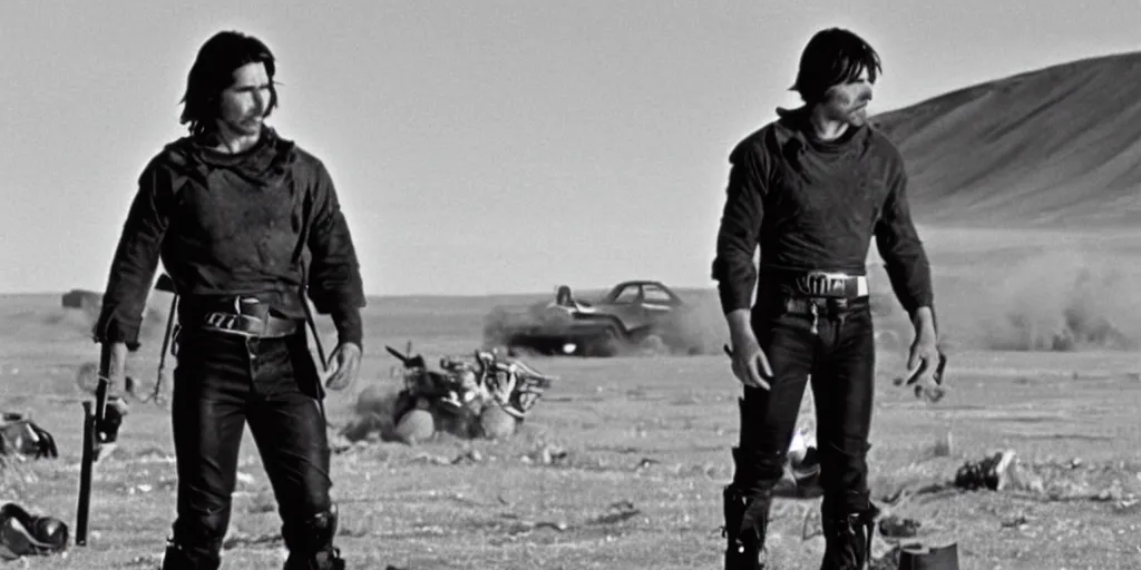 Image similar to film still of Christian Bale as Max in Mad Max 1979