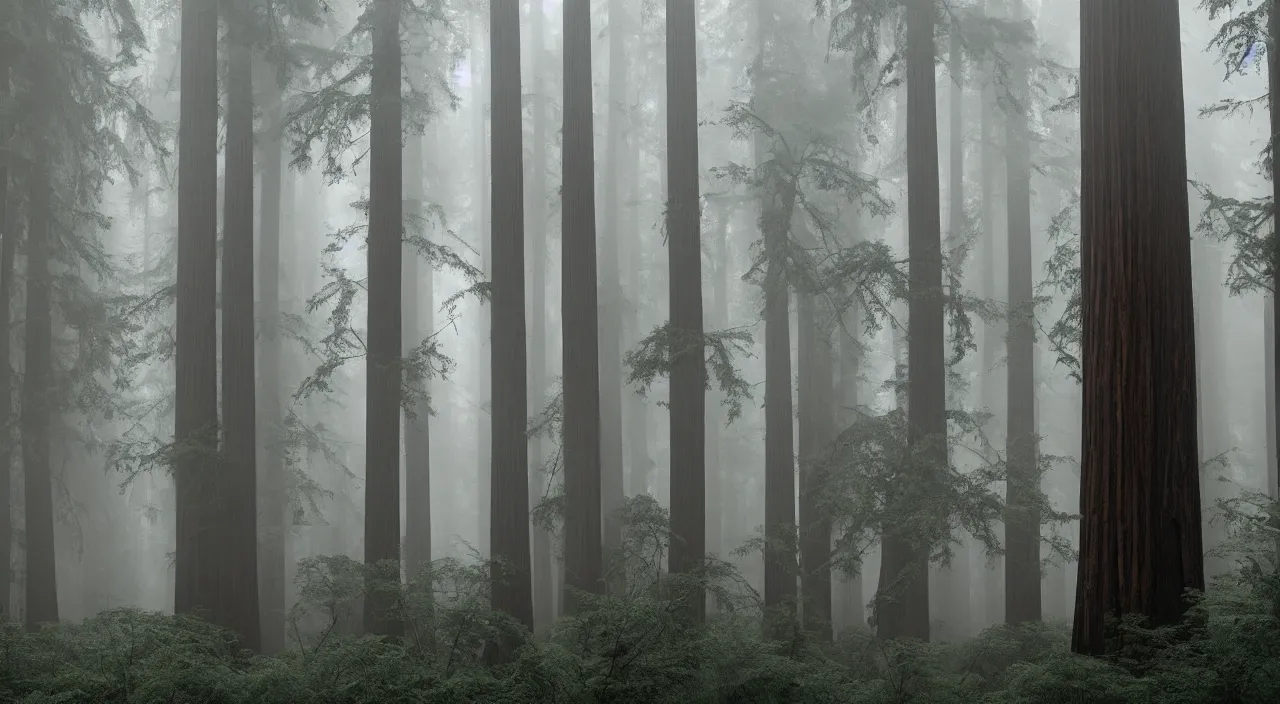 Prompt: dense misty redwood forest sequoia award-winning photography, national geographic