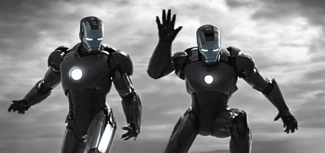 Prompt: a film still from a gritty sci - fi 1 9 7 0 s movie about iron man. realism. 4 k. 8 mm. grainy. panavision.