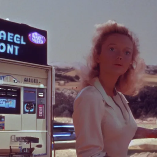 Image similar to a gas station in space, 3 5 mm film, by robert altman