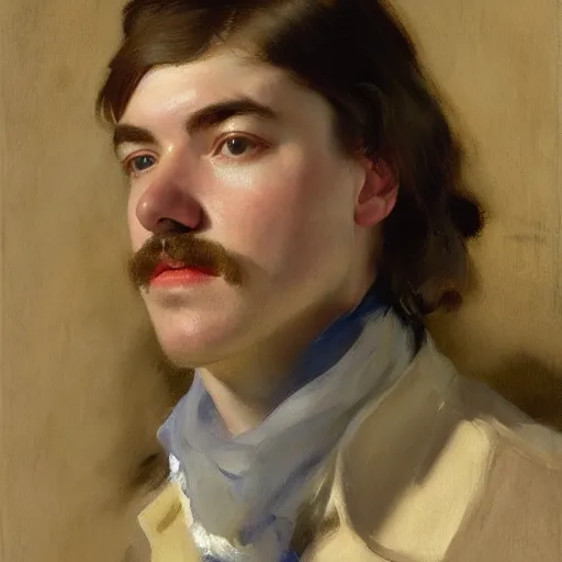 Prompt: declan mckenna, long shot, face detail by theodore ralli and nasreddine dinet and anders zorn and nikolay makovsky and edwin longsden long,, painting by sargent and leyendecker and greg hildebrandt, high detail 8 k