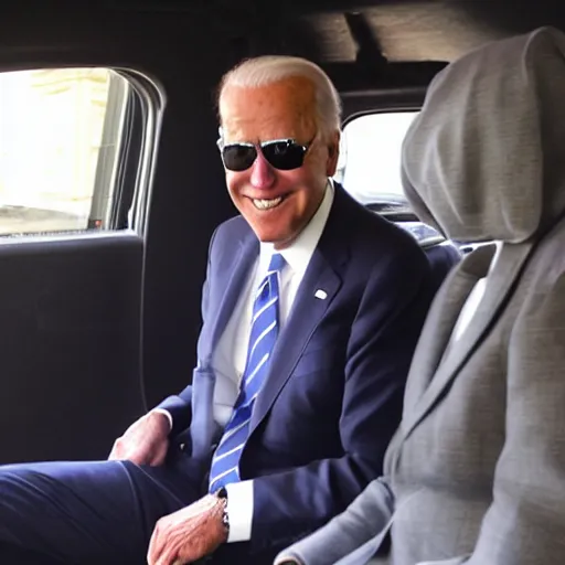 Prompt: Joe Biden in the back of a dark van