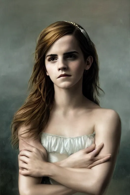 Prompt: Emma watson as a Nymph, oil on canvas, intricate, portrait, 8k highly professionally detailed, HDR, CGsociety