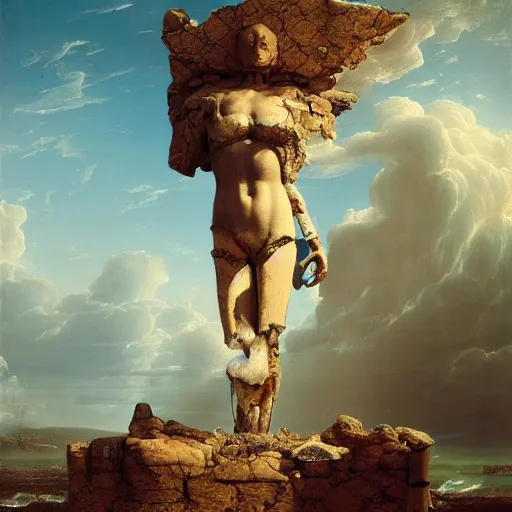 Image similar to hyperrealistic surrealism, David Friedrich, award winning masterpiece with incredible details, Zhang Kechun, a surreal vaporwave vaporwave vaporwave vaporwave vaporwave painting by Thomas Cole of a gigantic broken mannequin head sculpture in ruins, astronaut lost in liminal space, highly detailed, trending on ArtStation