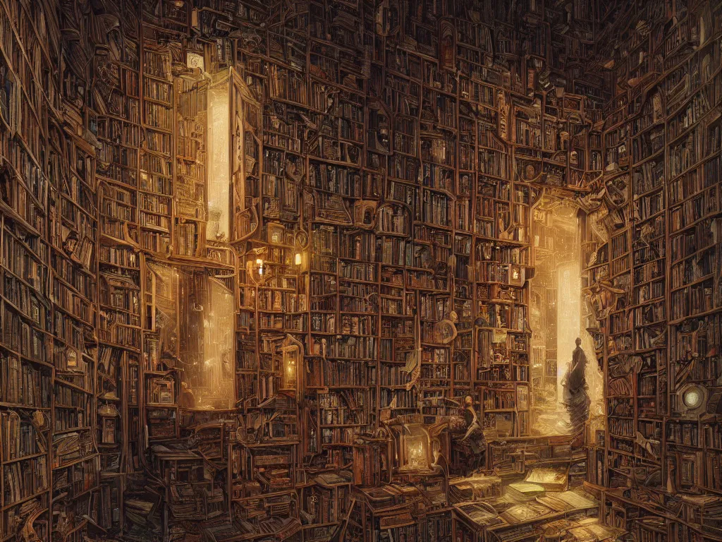 Prompt: a detailed portrait of an enchanted door inside an ancient library full of old tomes, by victo ngai and greg rutkowski, digital art, realistic painting, very detailed, fantasy, high definition, cinematic light, dnd, trending on artstation