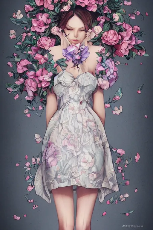 Image similar to Dress with flower pattern portrait by Artgerm and WLOP