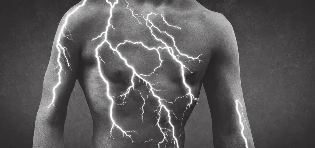 Prompt: Human with thunder veins