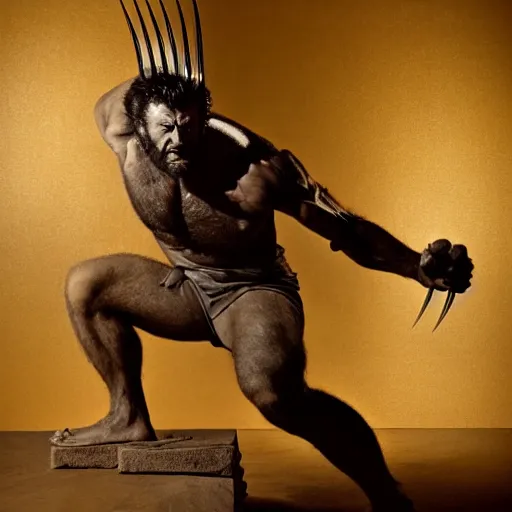 Prompt: the wolverine, butcher, full body shot by yousuf karsh, golden hour, realistic, body shot, sharp focus, 8 k high definition, insanely detailed, intricate, elegant